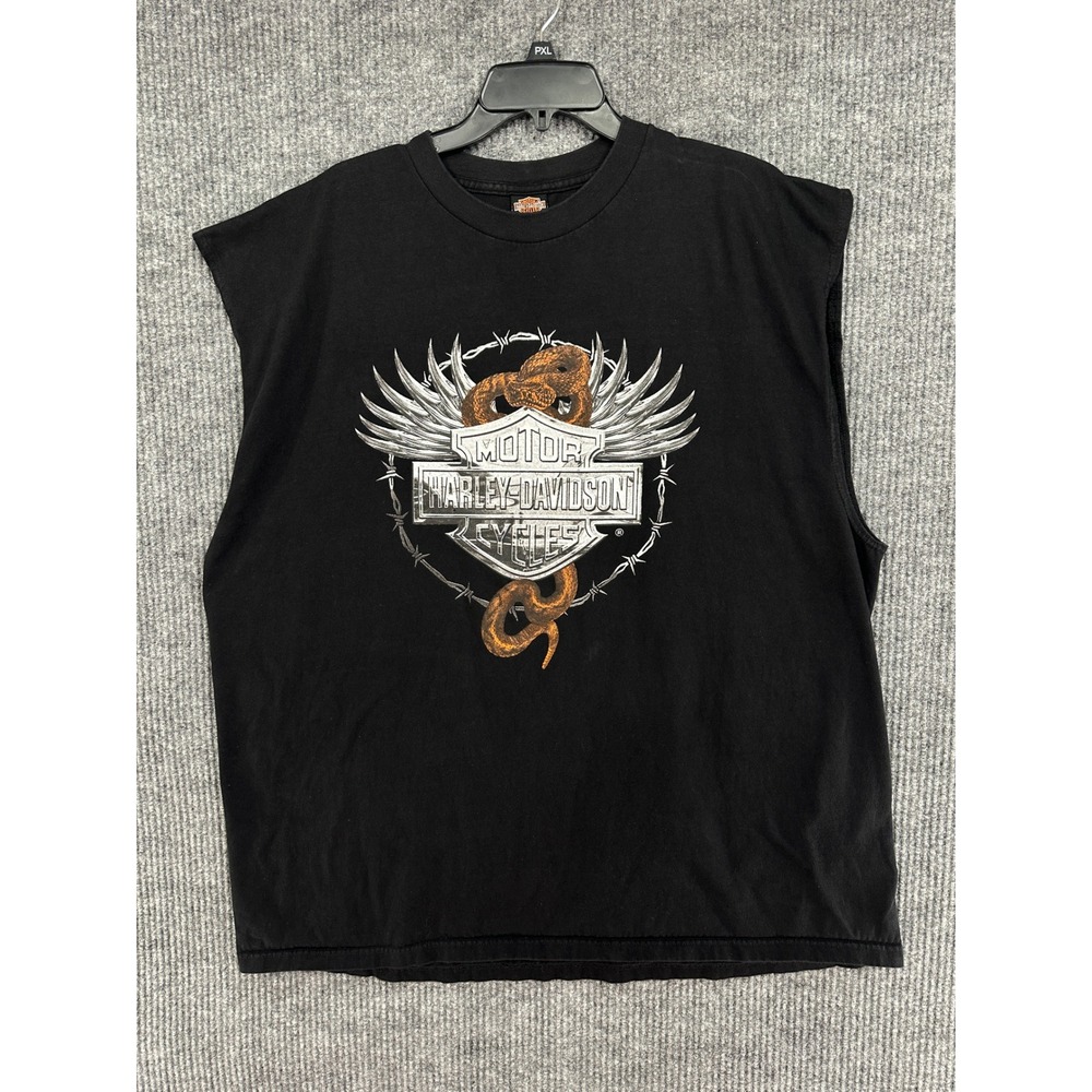 Harley Davidson Muscle Tee Mens 3XL Black Excellent Snake Barbed Wire Graphic
